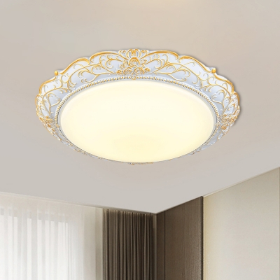Milky Glass Domed Ceiling Flush Traditional LED Bedroom Flush Mount Fixture in White and Gold, 18.5