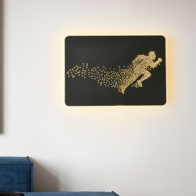 Minimalistic Fitness Man Mural Light Iron Loft House LED Wall Sconce Light Fixture in Black/White and Gold