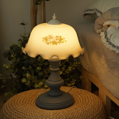 Single White Glass Nightstand Lamp Countryside Blue Lettuce-Edge Dining Table Light