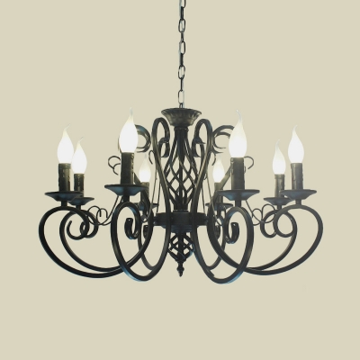 Traditional Scroll Arm Hanging Light Kit 6/8 Heads Metal Candle Chandelier Pendant Lamp in Black