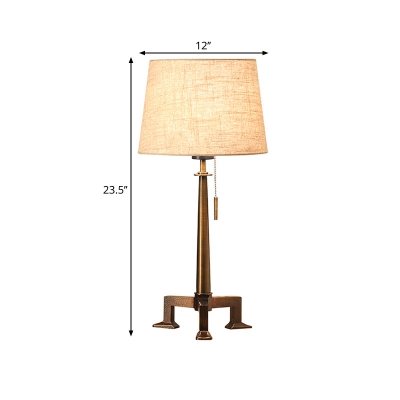Tripod Base Metal Desk Light Single Light Living Room Fabric Table Lamp with Pull Chain in Bronze