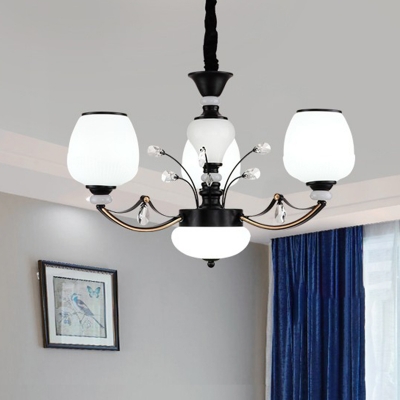 White Frosted Glass Black Pendant Lamp Jar Shade 3/6/8-Head Countryside Ceiling Chandelier