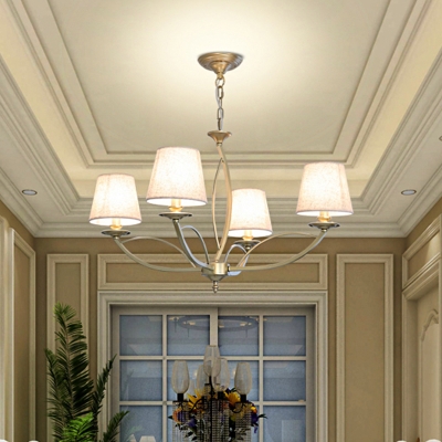 White 4/6/8 Bulbs Hanging Chandelier Traditional Fabric Barrel Shade Suspension Light for Dining Room