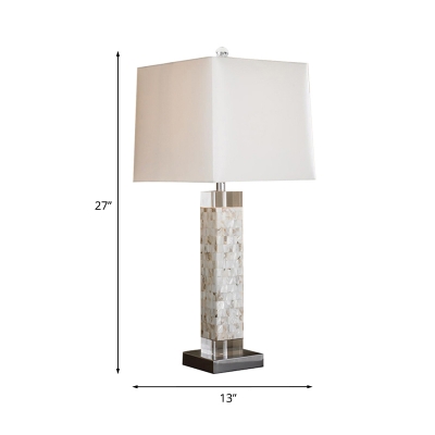 1-Bulb Night Table Light with Rectangle Shade Fabric Farmhouse Living Room Desk Lamp in White