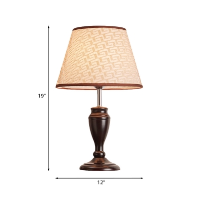 1-Light Fabric Table Lamp Countryside Brown Geometric/Rose/Lines Pattern Sitting Room Night Stand Light