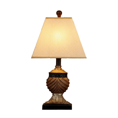 1 Light Wide Flared Night Table Lamp Warehouse Brown Fabric Nightstand Light for Parlour