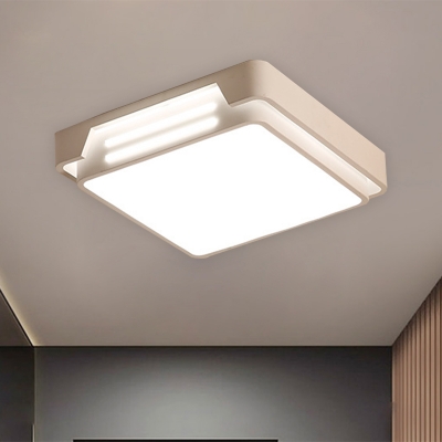 2-Layer Square Iron Ceiling Fixture Minimal White LED Flush Mount Lighting in Warm/White Light for Bedroom