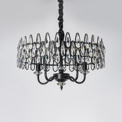 4-Light Ceiling Chandelier Modern Circular Crystal Teardrops Hanging Light Fixture in Black
