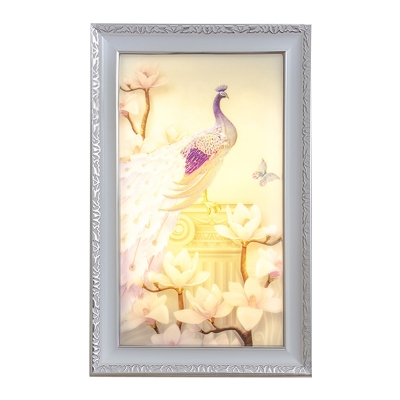 Asian Style Peacock Wall Mural Lighting Acrylic Gallery LED Sconce Light Fixture in White and Pink