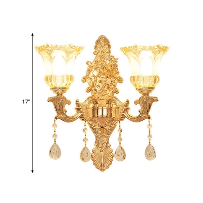 Bellflower Aisle Wall Mount Lighting Vintage Clear Glass 2 Lights Gold Wall Sconce