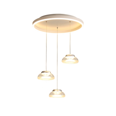 Bowl Dining Room Multi-Light Pendant Acrylic 3 Heads Modernist LED Hanging Lamp in White/Warm Light