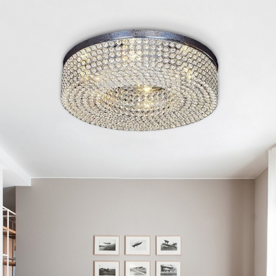 Chrome Drum Flush Mounted Lamp Modernism 6 Lights Crystal Encrusted Ceiling Flush