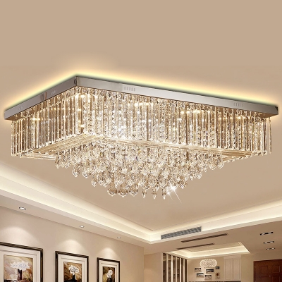 Chrome Rectangular Flushmount Light Contemporary LED Crystal Flush Mounted Lamp for Living Room