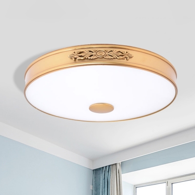 Circular Bedroom Flush Lighting Vintage White Glass LED Gold Flush Ceiling Lamp Fixture, 12