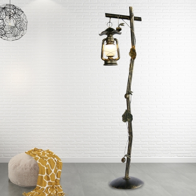 Coastal Style Lantern Stand Up Light Single Metal Tree Floor Standing Lamp in Bronze
