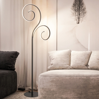Contemporary Scroll Stand Up Light Acrylic LED Bedside Reading Floor Lamp in White/Black