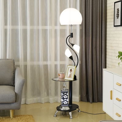Country Domed Shade Floor Table Light Frosted White Glass LED Tree Floor Standing Lamp in Black