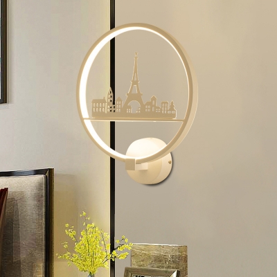 Couple/Tower Wall Mounted Light Fixture Nordic Metal Bedroom LED Ring Wall Lamp in White/Black
