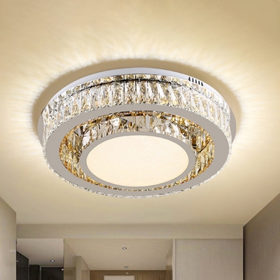 Crystal Circular LED Flush Light Minimalistic Bedroom Ceiling Mount Lamp in Nickel