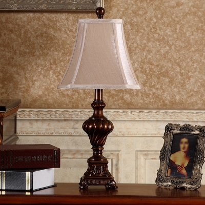 Fabric Empire Shade Desk Light Countryside Single Study Room Reading Book Lamp with Square Pedestal in Brown