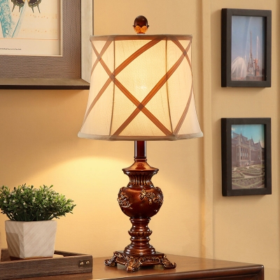 Fabric Oval Shade Night Table Lamp Traditional Single Living Room Reading Book Light in Brown