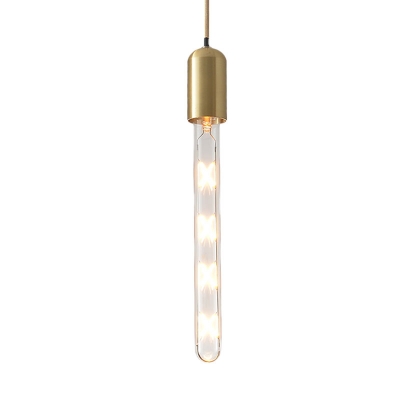 Flute Dining Table Suspension Lamp Clear Glass 1-Light Minimalist Hanging Light Fixture in Gold