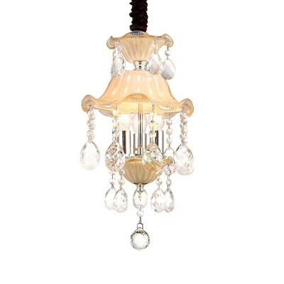Frosted Glass Ruffle Small Chandelier Modern Style 3-Light Corridor Pendant Light with Clear Crystal Drop