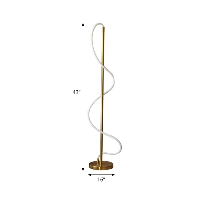 Gold Finish Spiral Line Stand Up Lamp Modernist LED Metallic Floor Standing Light
