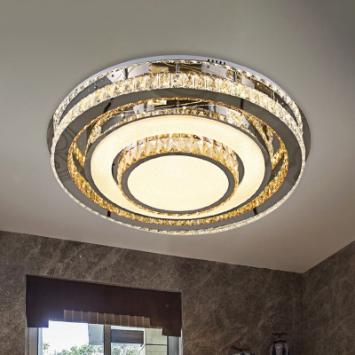 Inlaid Crystal Circles Ceiling Lighting Simple Bedroom LED Flush Light Fixture in Nickel