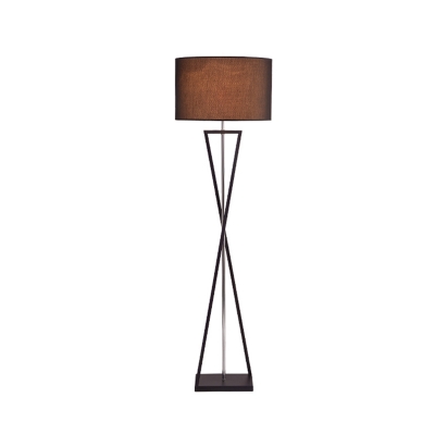 Iron Crossing Stand Up Light Modernist Single Head White/Black/White-Black Floor Lamp with Drum Fabric Shade