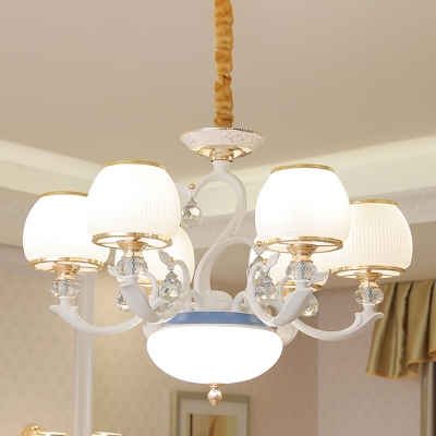 Jar Shade Bedroom Suspension Light White Frosted Glass 6 Heads European Style Chandelier Lamp
