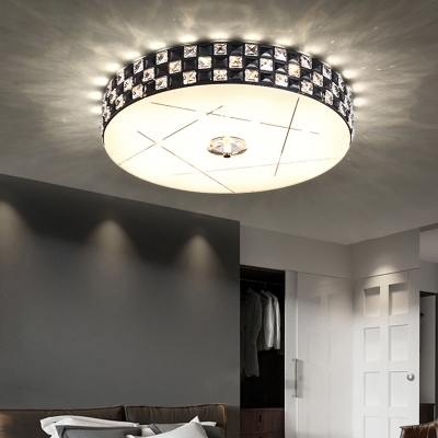 LED Ceiling Flush Mount Modern Crystal Checkered Designed Round Flush Light in Black