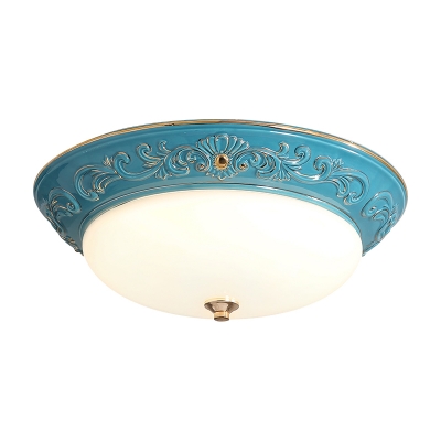 LED Flush Light Fixture with Oval Shade Opal Glass Classic Bedroom Flush Mount in Yellow/Blue/Light Blue, 12