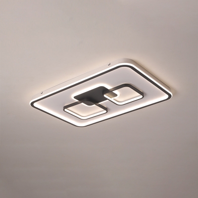 Living Room LED Ceiling Flush Light Minimalistic Black Flush Mount with Rectangle Iron Frame in Warm/White Light