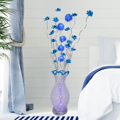 Lotus Aluminum Wire Standing Floor Light Art Deco LED Bedroom Vase Floor Lamp in Blue