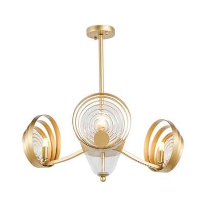 Metal Multi-Ring Suspension Light Post Modern 3-Light Dining Room LED Pendant Chandelier in Gold