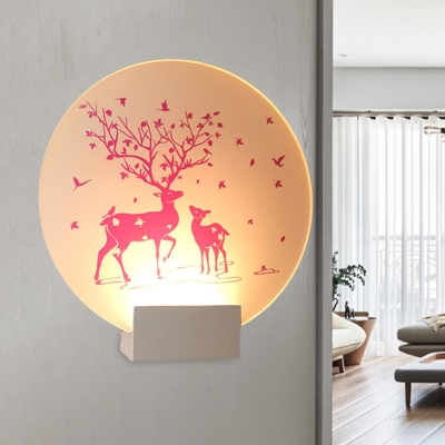 Nordic LED Wall Mount Lighting White and Pink/Purple Sika Deer Mural Lamp with Acrylic Shade, Round/Square