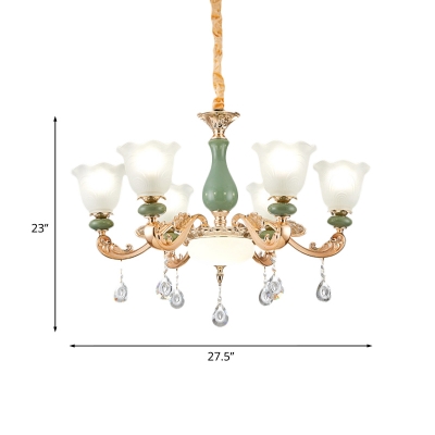 Opal Glass Flower Up Hanging Light Kit Transition Style 3/6 Lights Living Room Ceiling Chandelier in Gold