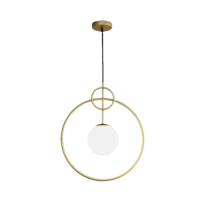 Postmodern Circles Down Lighting Pendant Opal Orb Glass 1-Light Dining Table Suspension Light in Gold