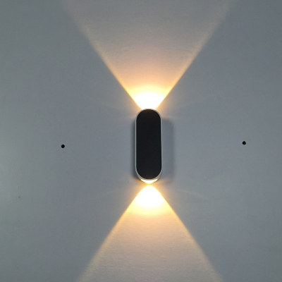 Simple Oblong Aluminum Flush Mount LED Up Down Wall Sconce in Black and White, Purple/Blue/Yellow Light