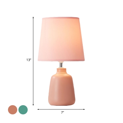 Single Table Lamp with Barrel Shade Fabric Modernist Bedroom Ceramics Desk Lamp in Pink/Green