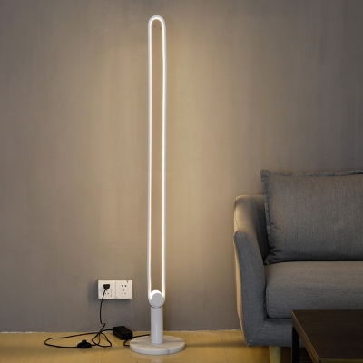 Slim Oblong Frame Reading Floor Lamp Modernism Metallic LED Bedside Stand Up Light in White/Black