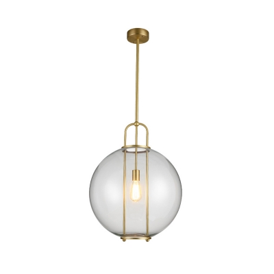 Sphere Hanging Ceiling Light Postmodern Clear Glass 1 Bulb Gold Pendant Lamp over Table
