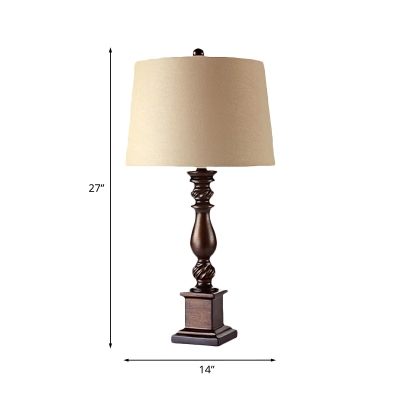 Tapered Drum Bedside Night Lamp Rustic Fabric 12