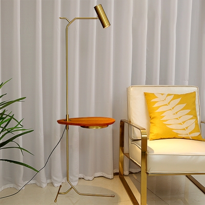 Tube Rotatable Floor Lighting Postmodern Metal Gold Stand Up Lamp with Table for Living Room