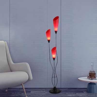 Tulips-Shape Standing Light Modernism Acrylic 3-Bulb Red Floor Lamp with Branch Design