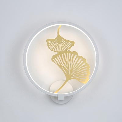 White/Black Ginkgo Leaf Sconce Light Fixture Minimalist LED Metallic Wall Mural Lamp in White/Warm Light
