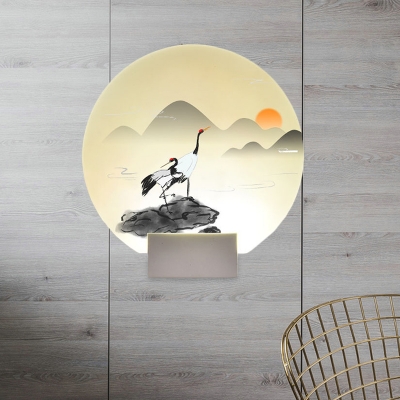White Halcyon Mural Light Fixture Chinese Metal LED Round Wall Mount Light for Living Room