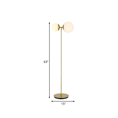 2 Lights Living Room Stand Floor Light Post Modern Gold Finish Floor Lamp with Globe Opal Glass Shade