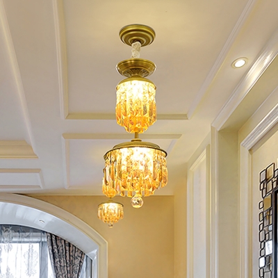 2-Tier Corridor Pendant Lighting Modernism Crystal Gold Small LED Hanging Chandelier